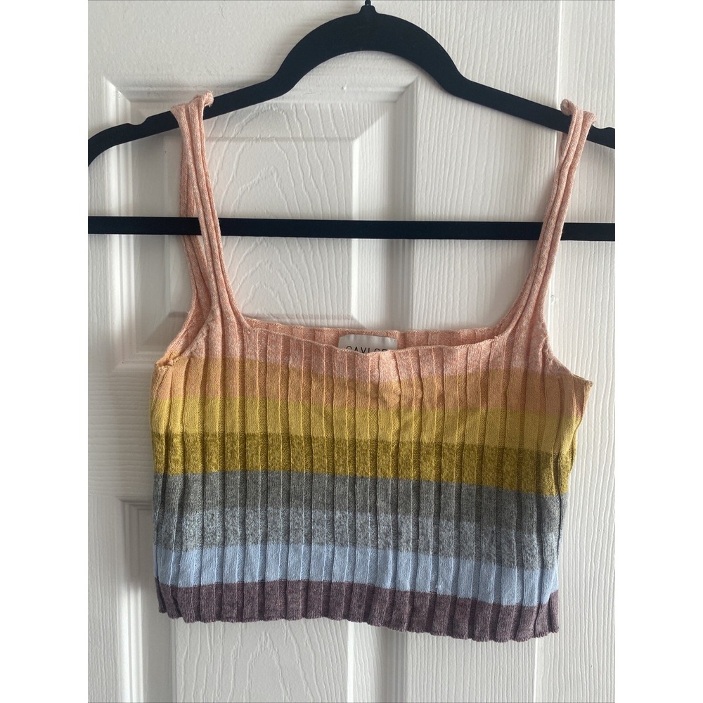 Saylor Striped‎ Ribbed Knit Tank Womens Multicolor Boho Summer Crop Top Size XS